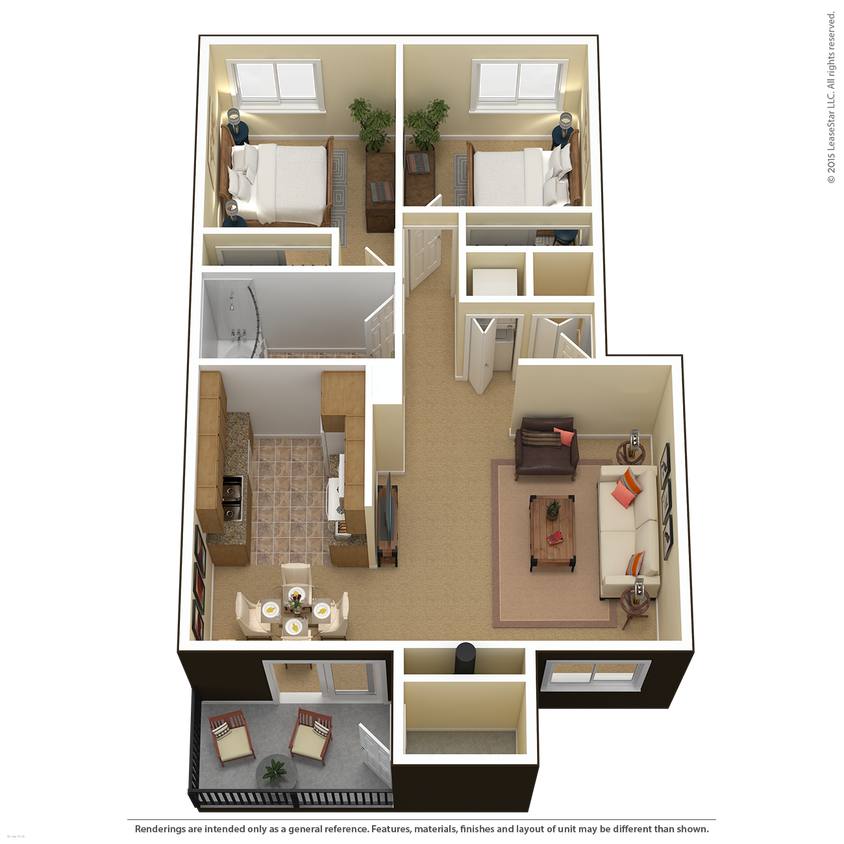 Floor Plan - 2 Bed 1 Bath (B)