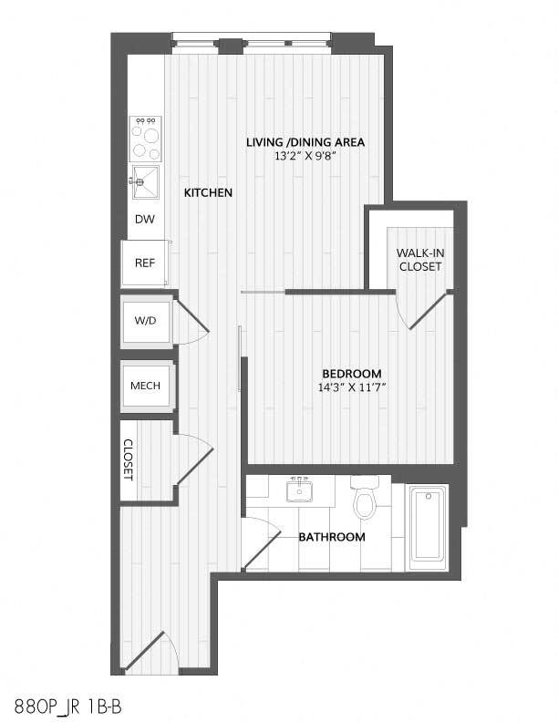 Floor Plan - 1 Bed/1 Bath-JR 1B-B_880 P