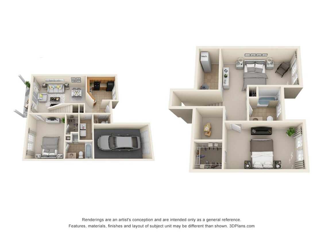 Floor Plan - 2 Bedrooms 2.5 Baths with Den Townhome - 1400