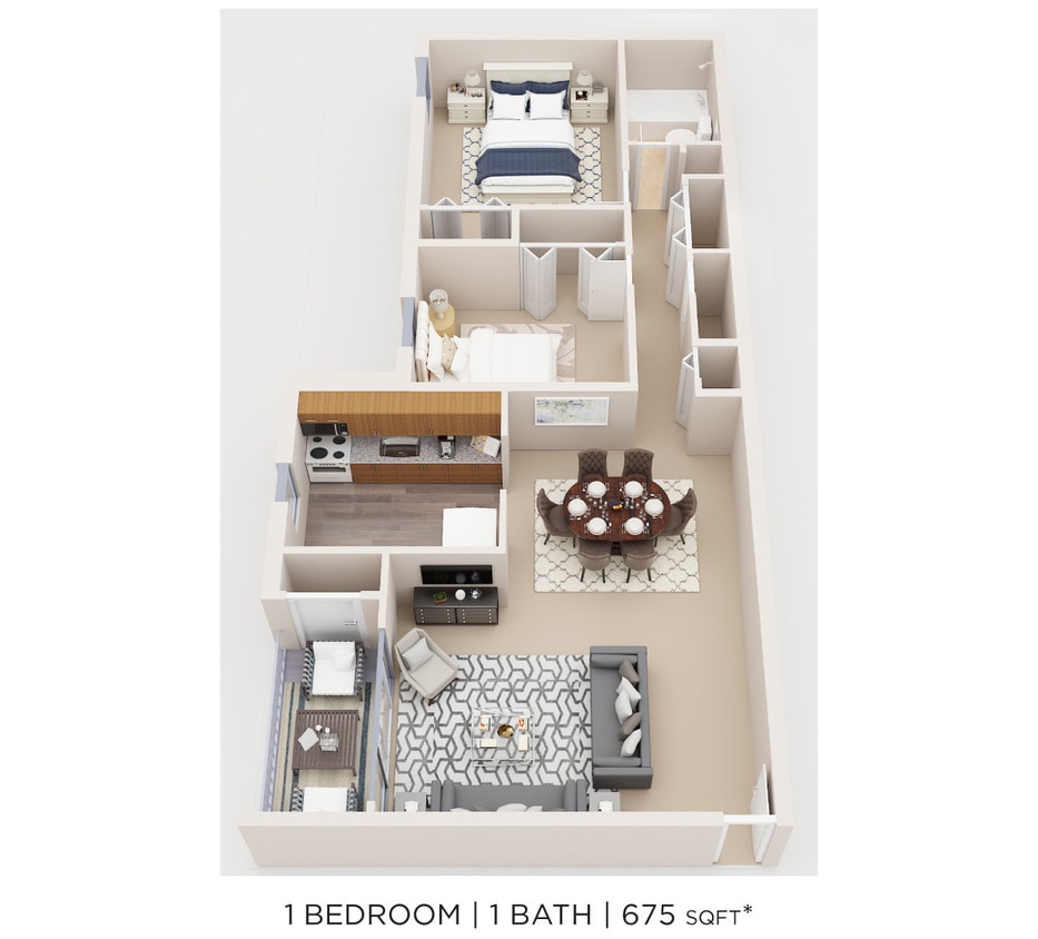 Floor Plan - One Bedroom - 675 sqft