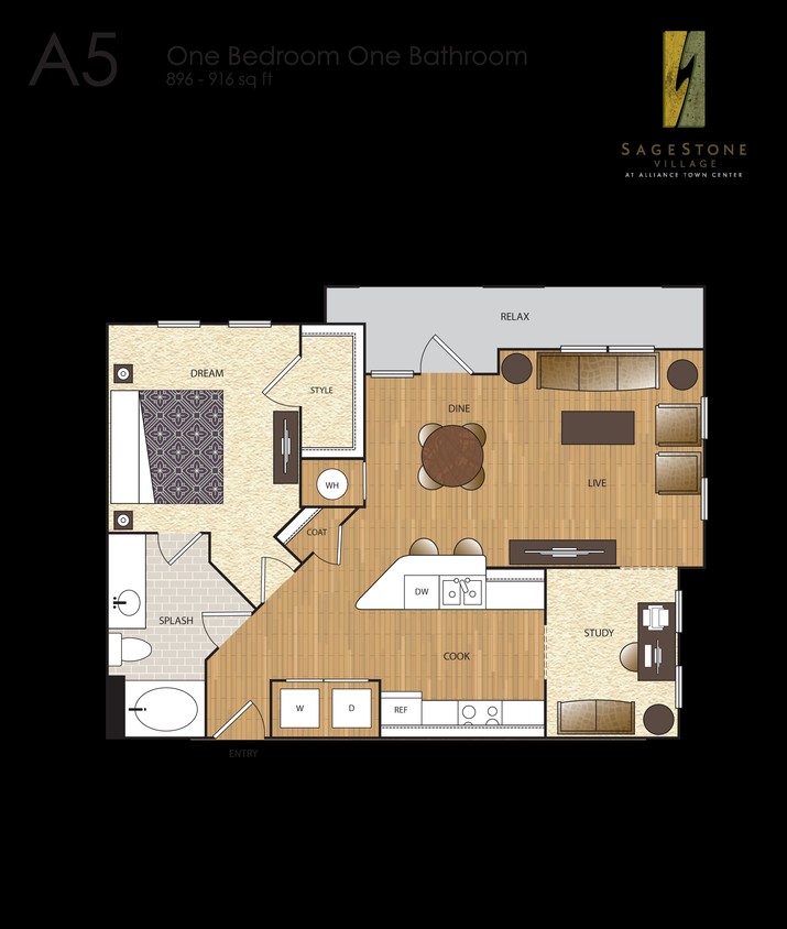 A5 - A5a 1 BR / 1 BA / Study