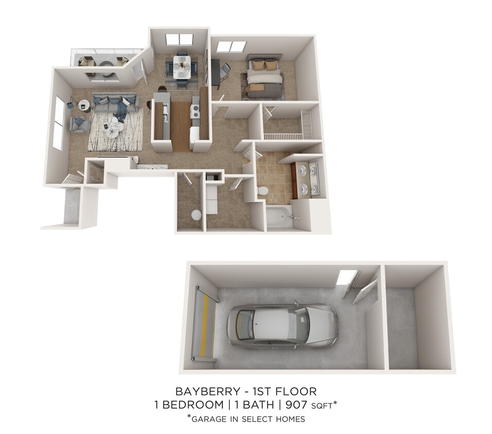 Floor Plan - Bayberry - 1 Bedroom 1 Bath 907 SqFt