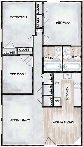 3 Bedroom Floorplan - Platinum 3BR 2BA