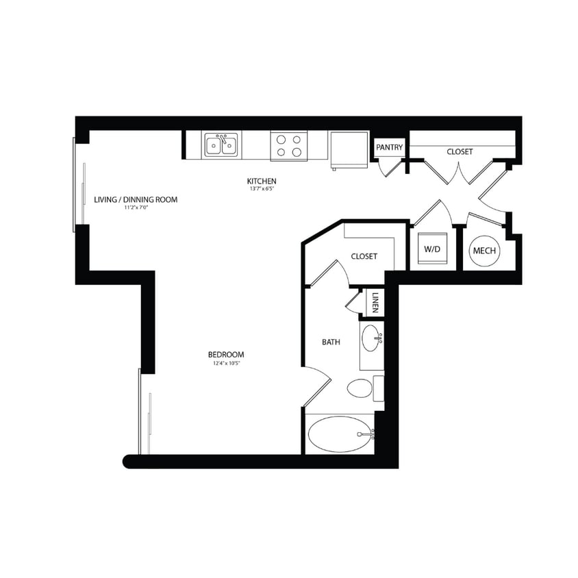 Floor Plan - Studio, 1 Bath 576 SF S1