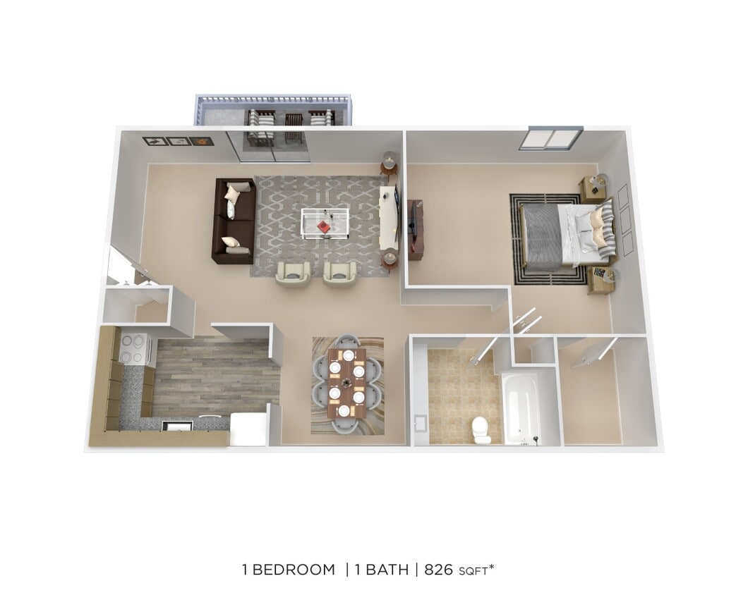 Floor Plan - One Bedroom - 826 sqft