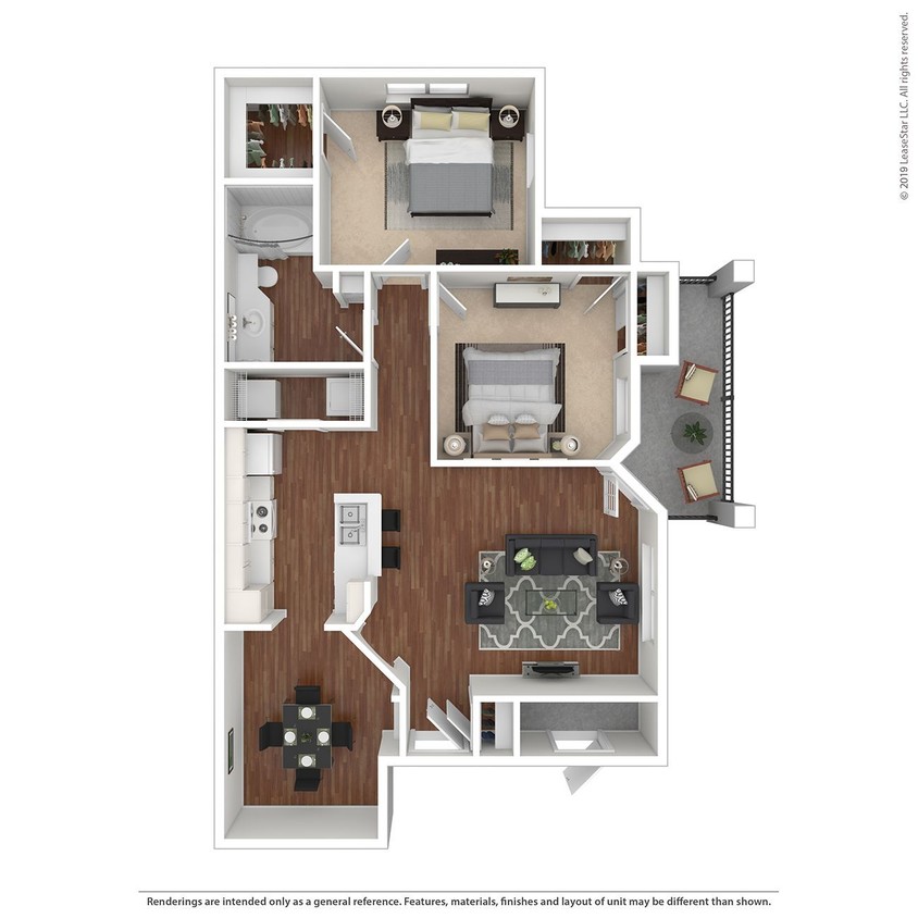 Floor Plan - 2 Bed 1 Bath 1054 SqFt (966 Net)