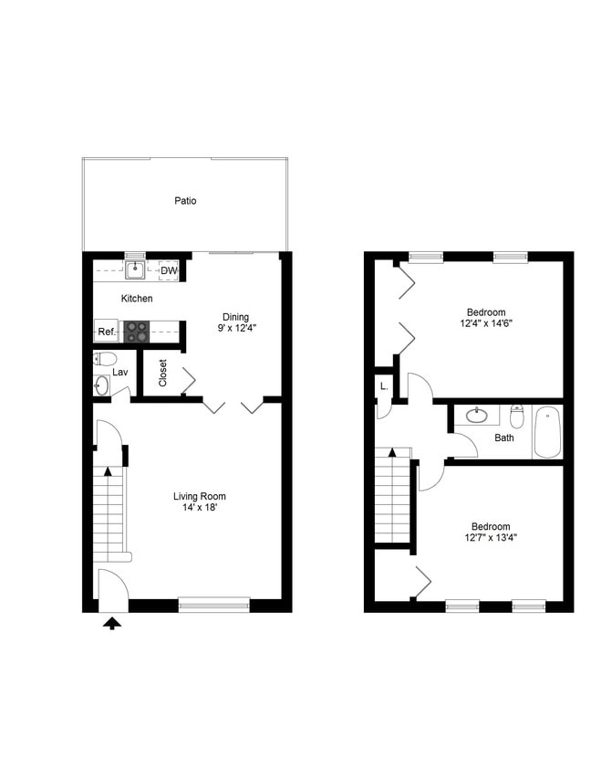 Floor Plan - 2 Bedroom, 1.5 Bath - North