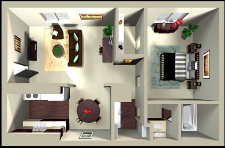 1BR/1BA 735 SQFT - 1.1 WD Large