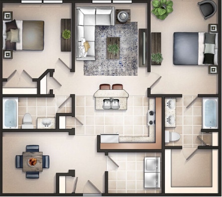 CALYPSO | 2 BED/2 BATH | 1164 SQFT - The Calypso