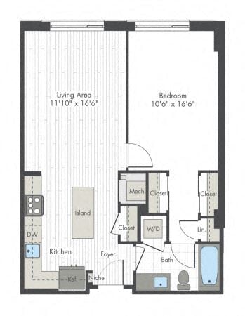 Floor Plan - 1 Bed/1 Bath-H3