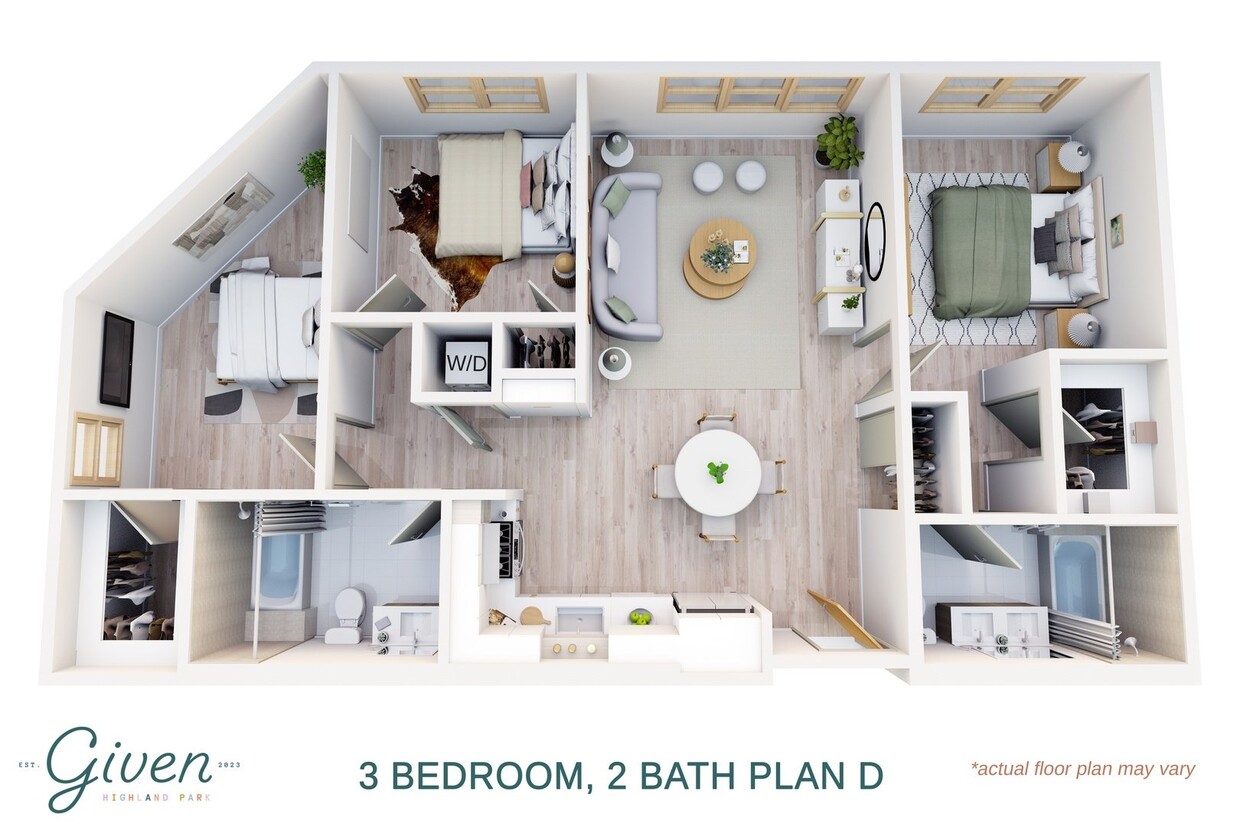 Floor Plan - 3 Bedroom, 2 Bath Plan D