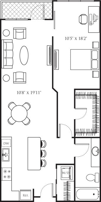 Floor Plan - One Bedroom T (1A)