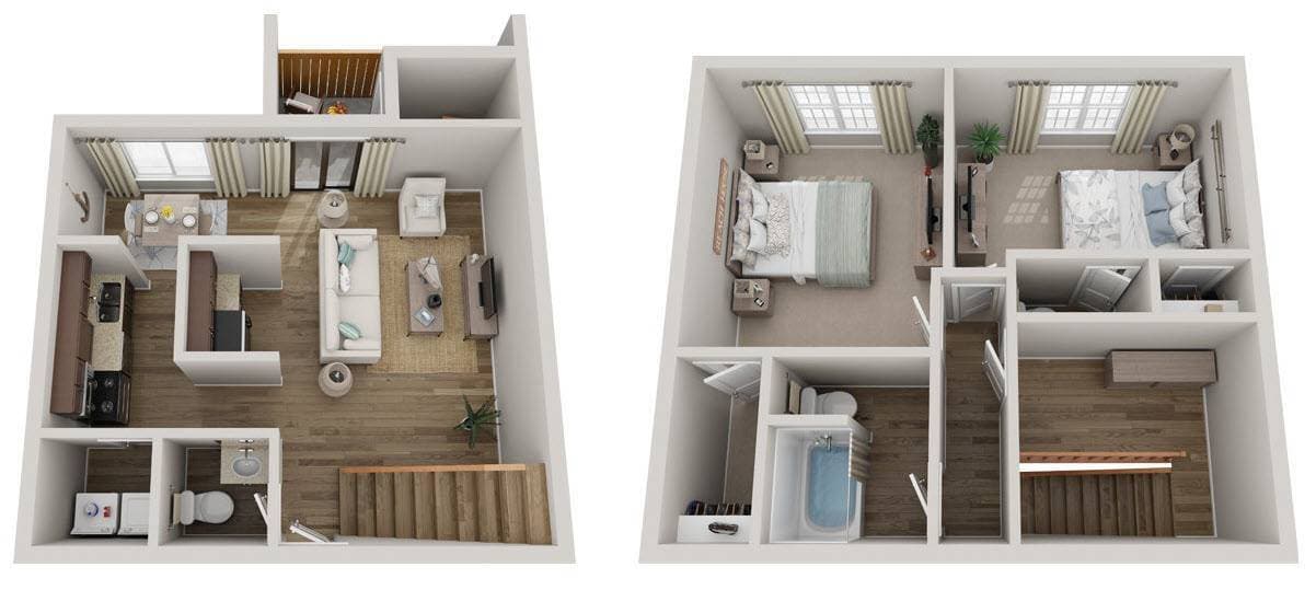 Floor Plan - 2BR 1.5BTH Townhome