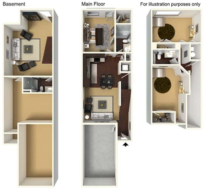 Steeple 3 BD Townhome - TH1B - 12377167 3DFP - 3BR · 2BA · 1-Car Garage · Basement