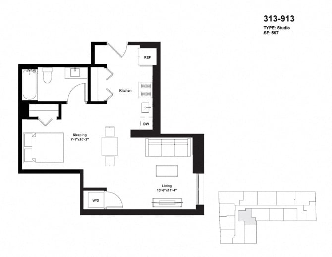Floor Plan - Tier 13 / Junior One Bedroom