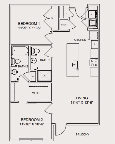 Floor Plan - Two Bedroom - Body and Soul