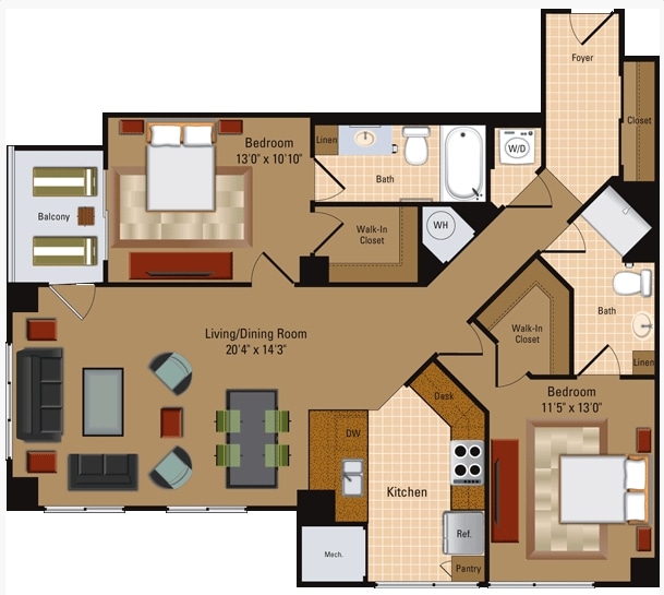 Floor Plan - 2 Bedroom, 2 Bath - B4