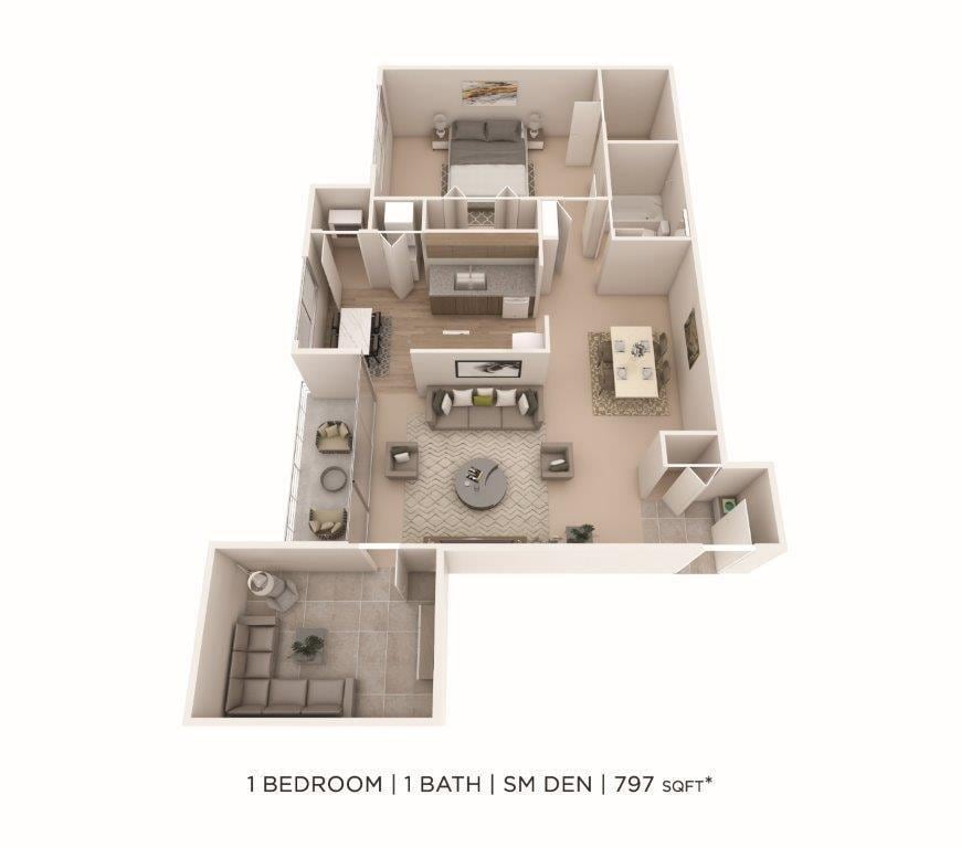 Floor Plan - One Bedroom w/ Den - 797 sqft