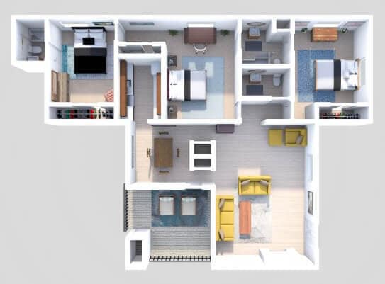 Floor Plan - C3 3 Bedroom 3 Bath French