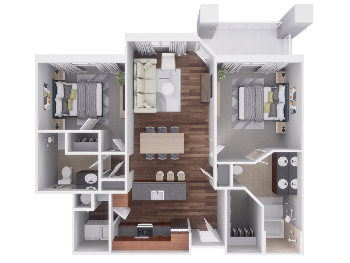 Floor Plan - 2x2 1114 sqft Avanti Reno