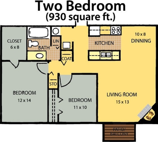 2B/1B - Two Bedroom