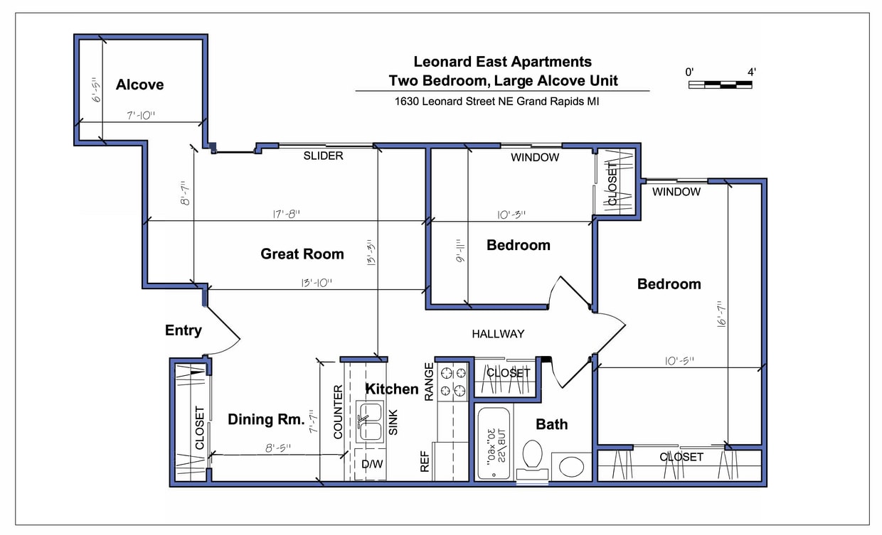 Floor Plan - 2 Bedrooms Large Alcove, 1 Bath