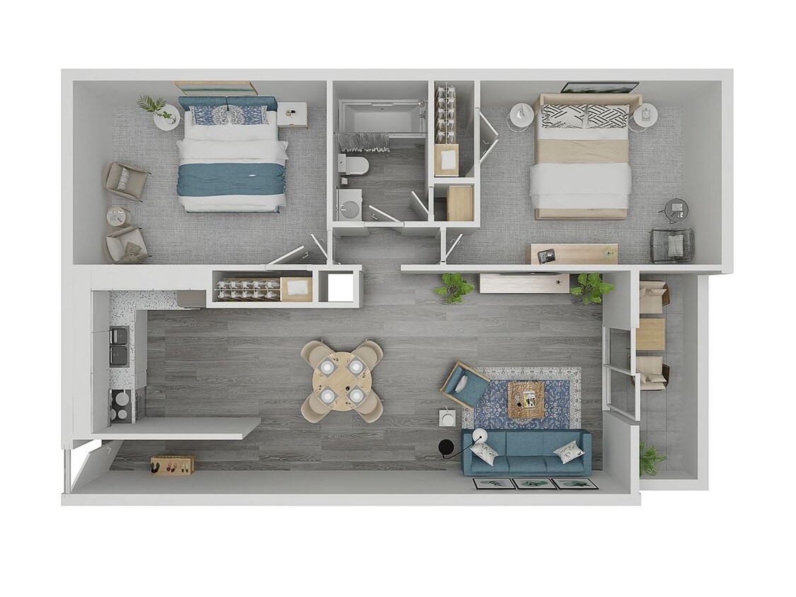 Floor Plan -  Red Pine 2 Bedroom 1 Bath