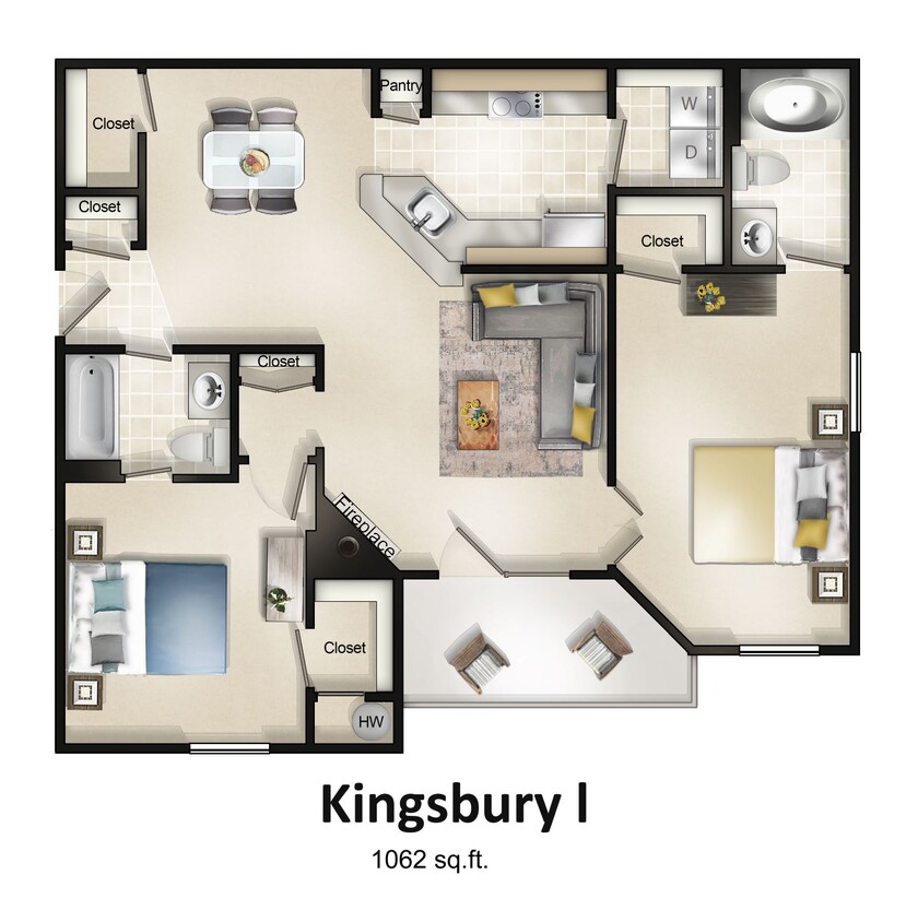 Floor Plan - 2 Bedroom  2 Bath with Balcony or Patio Kingsbu...