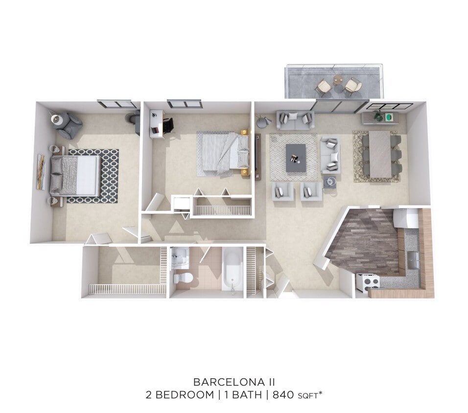 Floor Plan - Two Bedroom- 840 sqft