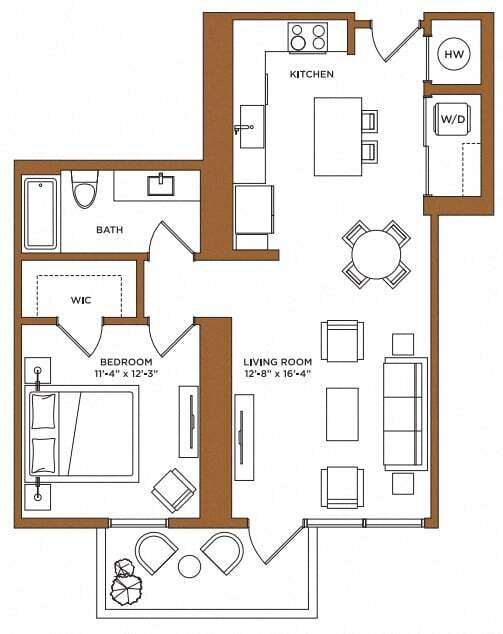 Floor Plan - 1 Bed/1 Bath-H