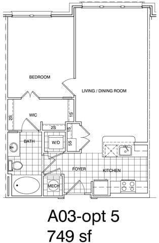 Floor Plan - 1 Bedroom, 1 Bath 749 SF A3.4