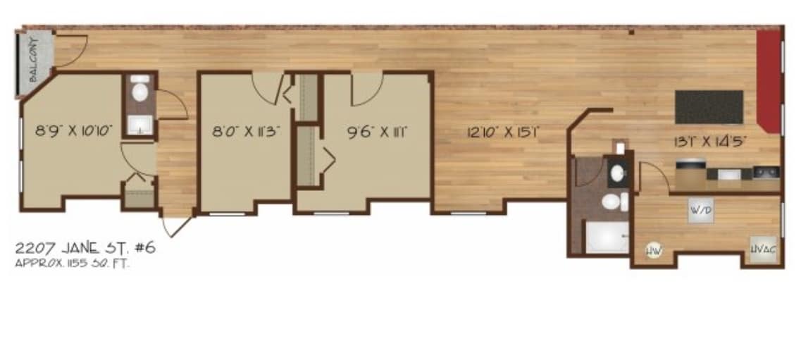 *Square footage is approximate. - 2207 Jane Street #6 - 2 Bed, 1.5 Bath with Den