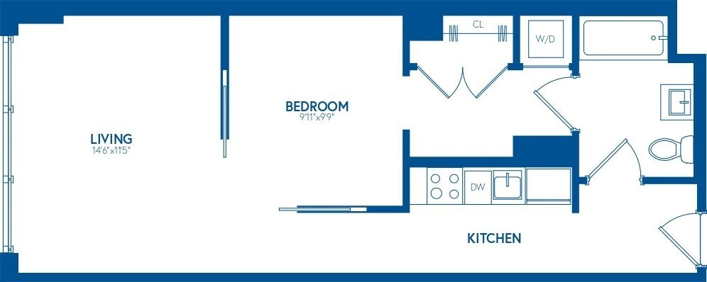 Floor Plan - 1 Bedroom, 1 Bath B - 601