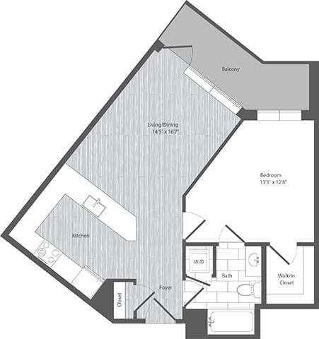 Floor Plan - 1 Bed 1 Bath - A1
