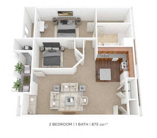 Floor Plan - Two Bedroom - 875 sqft