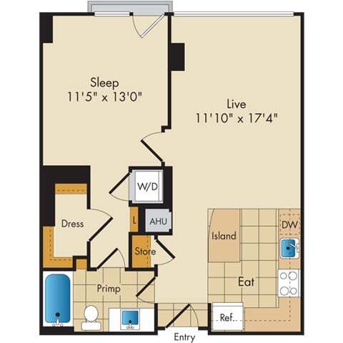 Floor Plan - 1 Bed 1 Bath-A10b