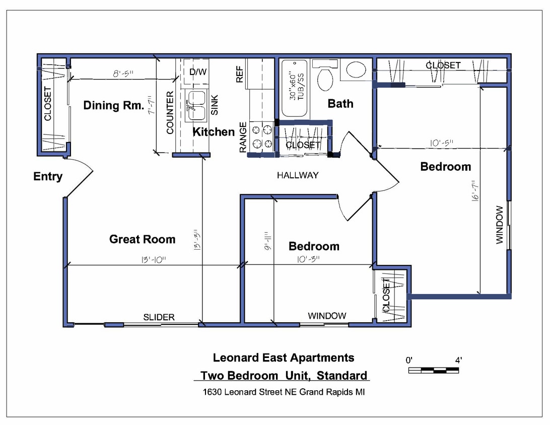 Floor Plan - 2 Bedroom Standard, 1 Bath