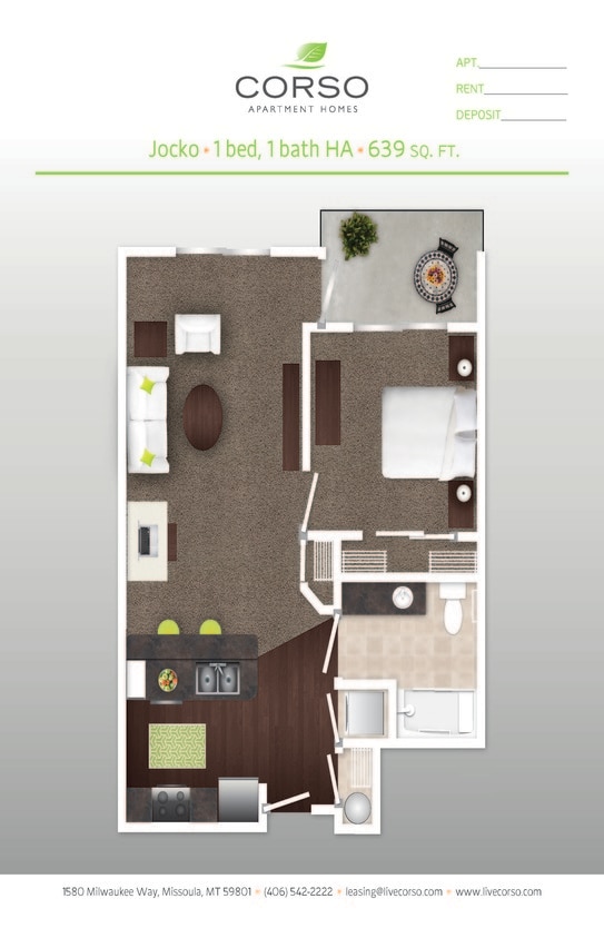 Floor Plan - 1BR x 1BA - Flathead