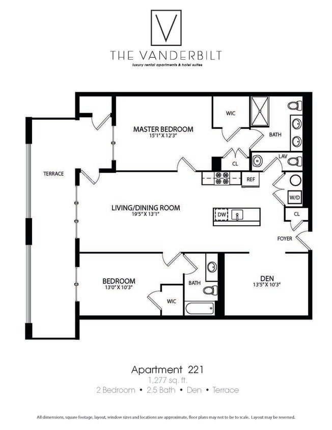 Floor Plan - 2 Bed - 2.5 Bath - Den - Terrace
