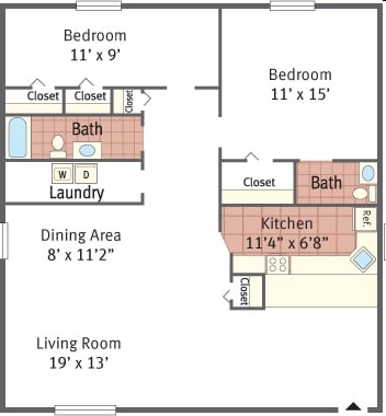 2BR/1.5BA - Two Bedroom