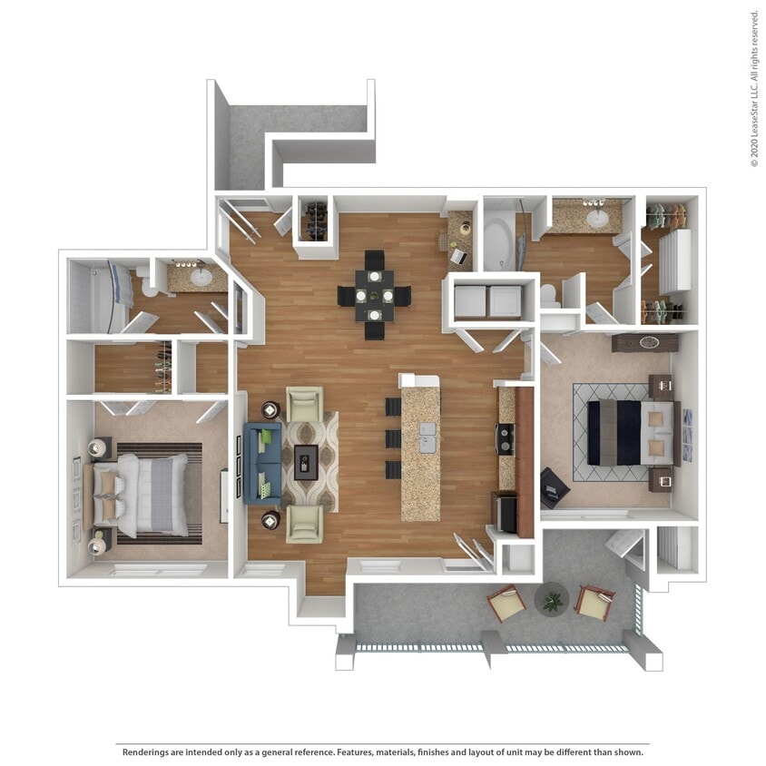Floor Plan - 2 Bed 2 Bath 1217 SqFt (1067 Net)