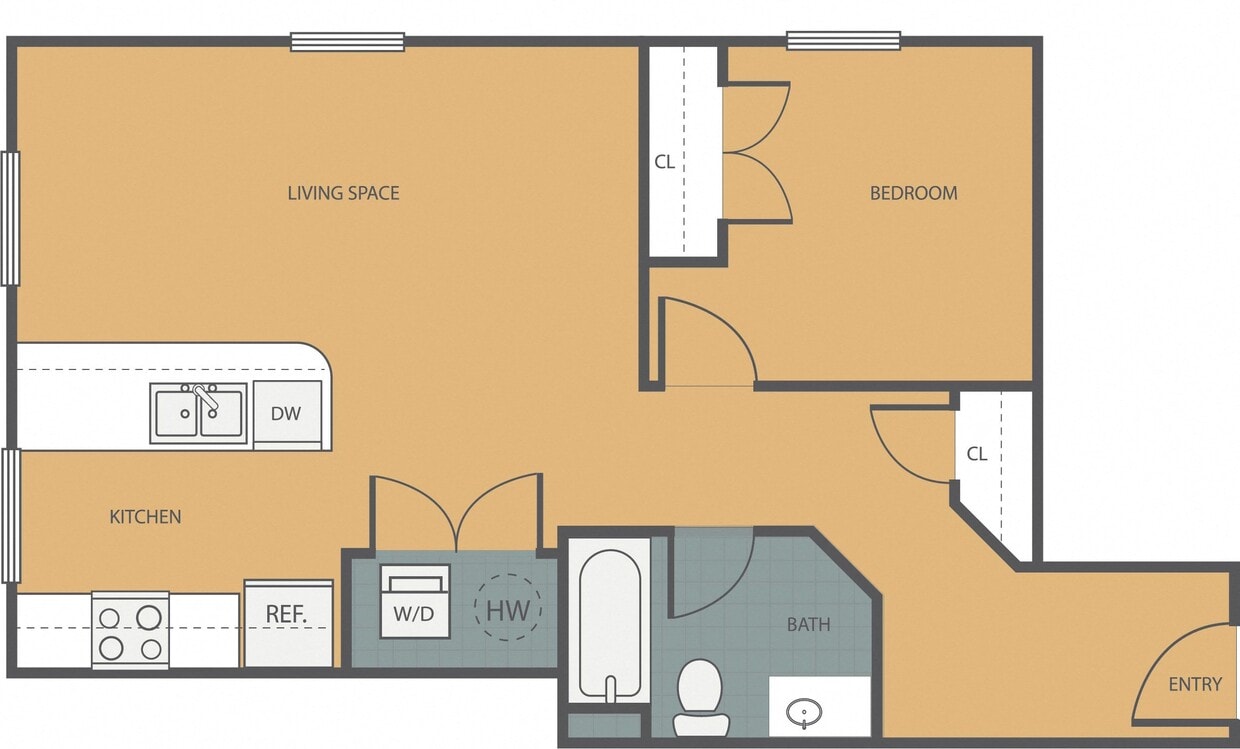Floor Plan - 1 Bedroom 1 Bath 101