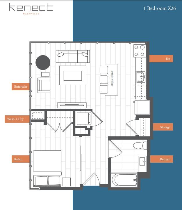 Floor Plan - 1 BR 1 BA Furnished