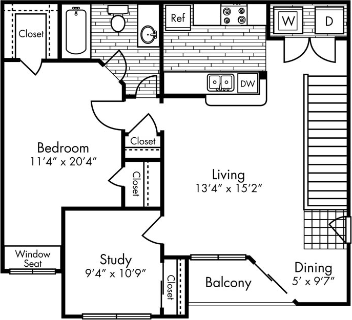 Floor Plan - Large One Bed, One Bath