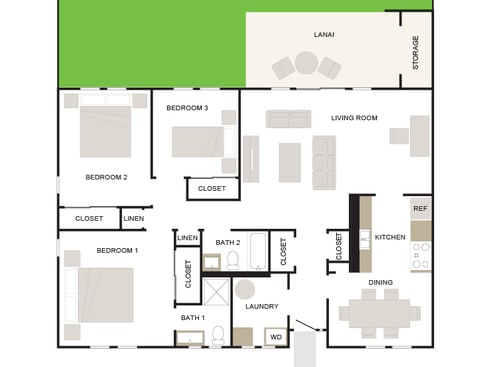 Floor Plan - Makai 3/1.5 1203sf
