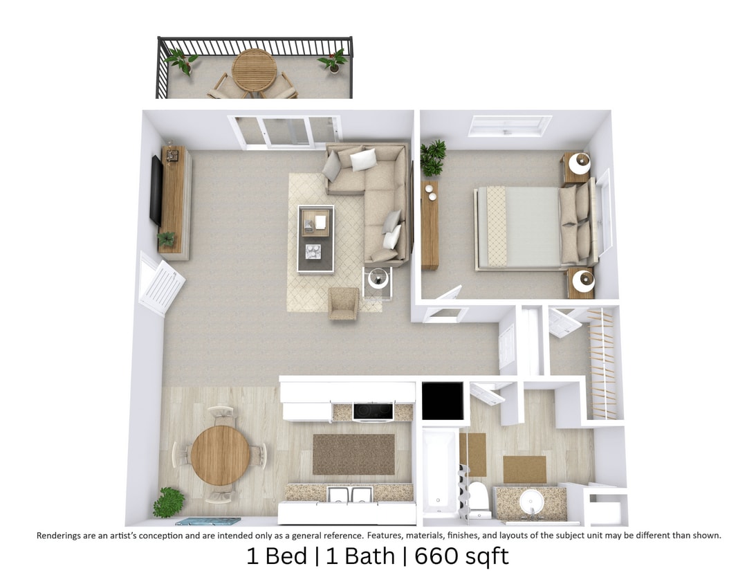 Floor Plan - 1 Bed | 1 Bath | 660 sq ft