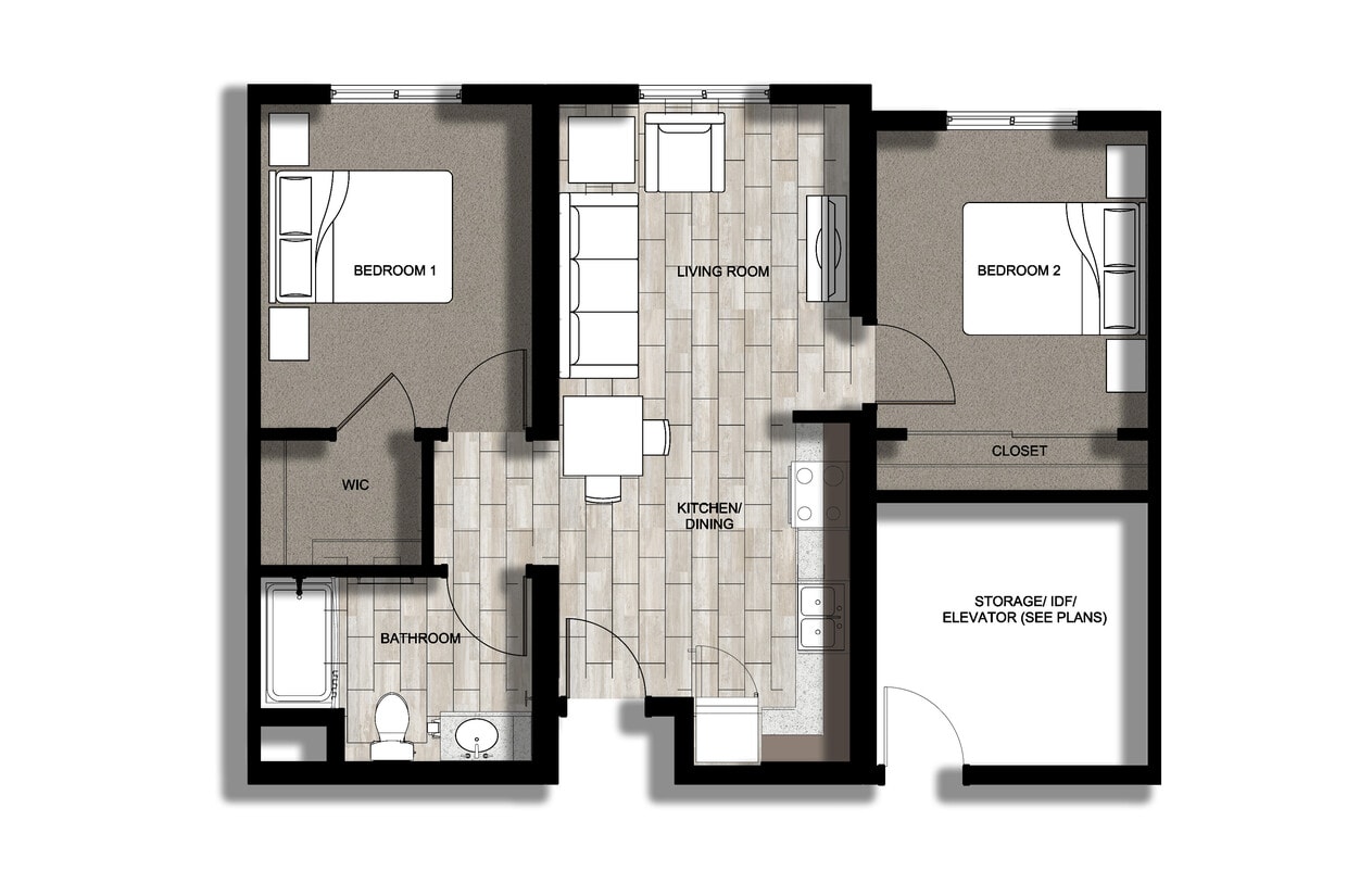 Floor Plan - 2 Bedroom 1 Bath C