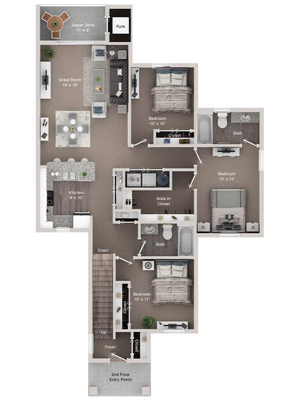 Floor Plan - D1 - Three Bedroom Apartment