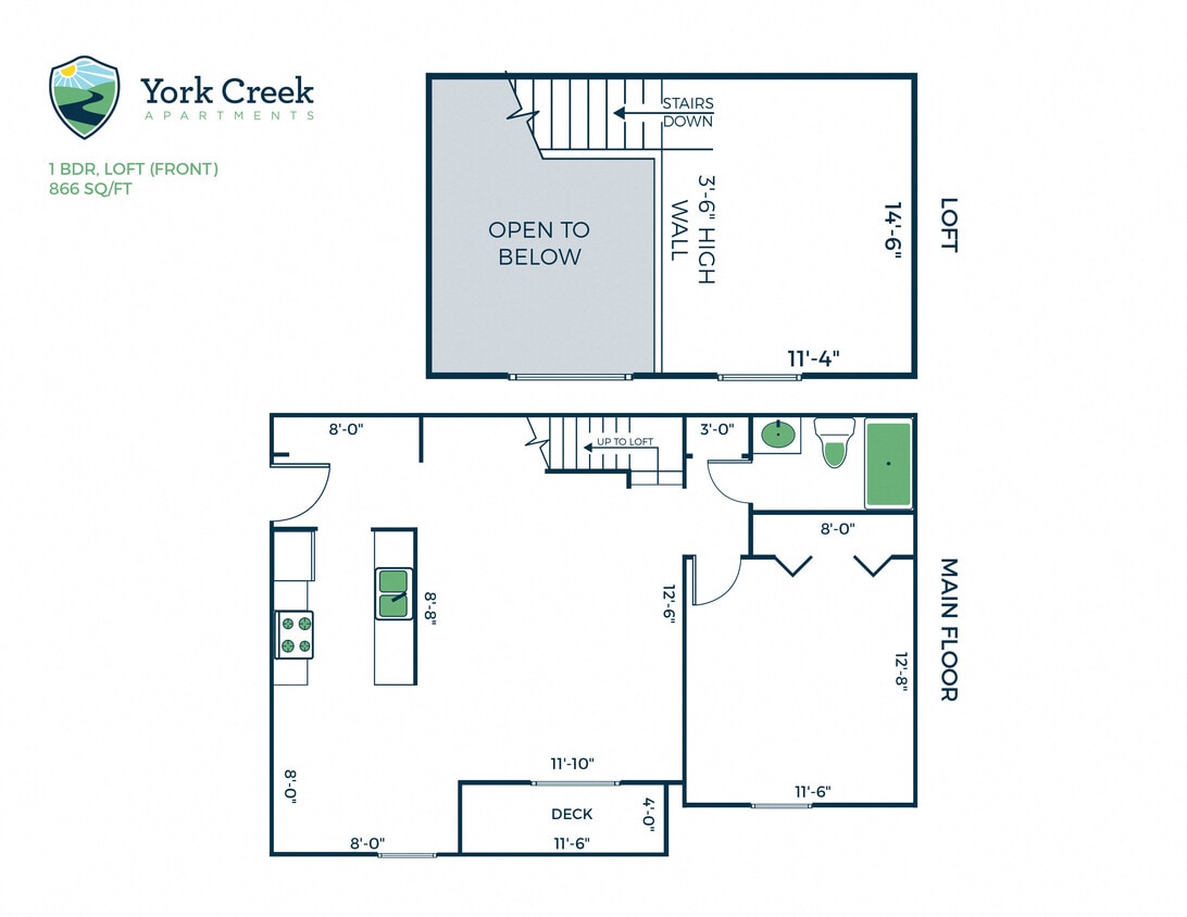 Floor Plan - 1 Bed, 1 Bath Loft - 866 sq ft