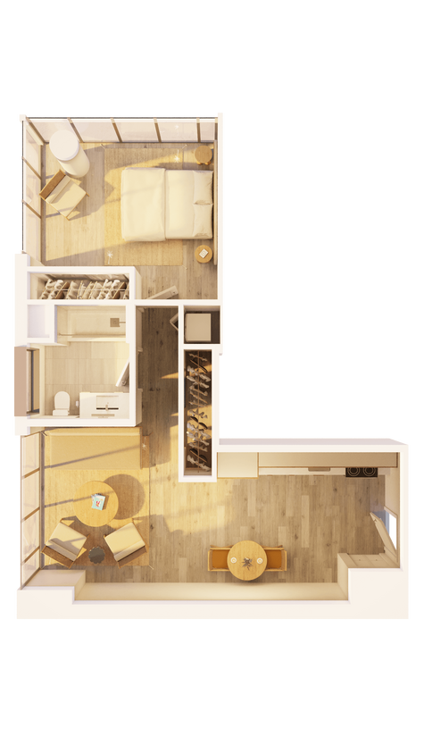 Floor Plan - West 1 BR Corner Sunset